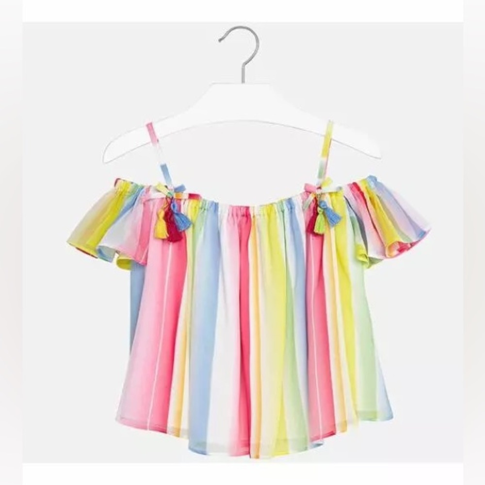 Size 12 Girls Mayoral Colorful Striped Off-Shoulder Blouse